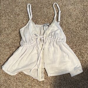 White Sleeveless Lace Trim Top